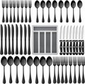 49-Piece Silverware Set with Flatware Drawer Organizer, Stainless Steel Cutlery Set with 8 Steak Knives, Eating Utensils Set Service for 8, Mirror Polished, Dishwasher Safe - Silver Home & Garden > Kitchen & Dining > Tableware > Flatware > Flatware Sets HaWare Black 49 pieces 