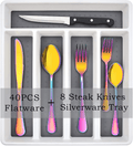 49-Piece Silverware Set with Flatware Drawer Organizer, Stainless Steel Cutlery Set with 8 Steak Knives, Eating Utensils Set Service for 8, Mirror Polished, Dishwasher Safe - Silver Home & Garden > Kitchen & Dining > Tableware > Flatware > Flatware Sets HaWare Rainbow 49 pieces 