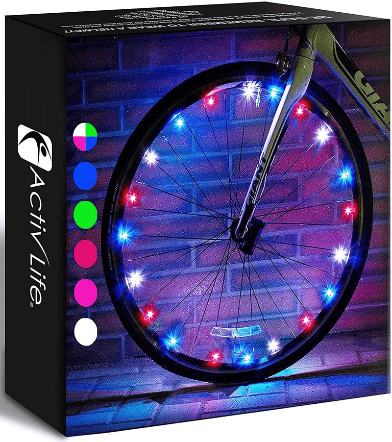 Activ Life LED Bicycle Wheel Lights (2 Tires, Multicolor) Best for Kids, Top Stocking Stuffers of 2021 Popular Gifts for Children Exercise Toys - Child Bday Party Outdoor Family Fun Sporting Goods > Outdoor Recreation > Cycling > Bicycle Parts Activ Life Patriotic 2 Wheels 