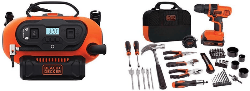 BLACK+DECKER 20V Max Drill & Home Tool Kit, 68 Piece (LDX120PK) Hardware > Tools > Multifunction Power Tools BLACK+DECKER Drill Project Kit w/ Inflator  