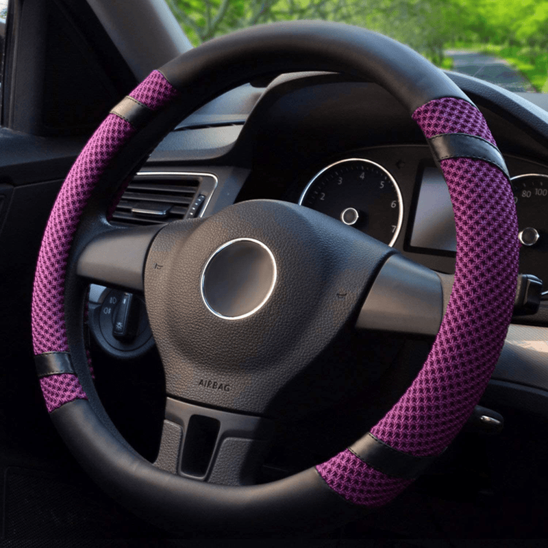 BOKIN Leather Steering Wheel Cover with Beathable Microfiber and Viscose for Men Women,Anti-Slip, Odorless,Universal 15 Inch Black Car Wheel Protector Vehicles & Parts > Vehicle Parts & Accessories > Vehicle Maintenance, Care & Decor > Vehicle Decor > Vehicle Steering Wheel Covers BOKIN Purple  