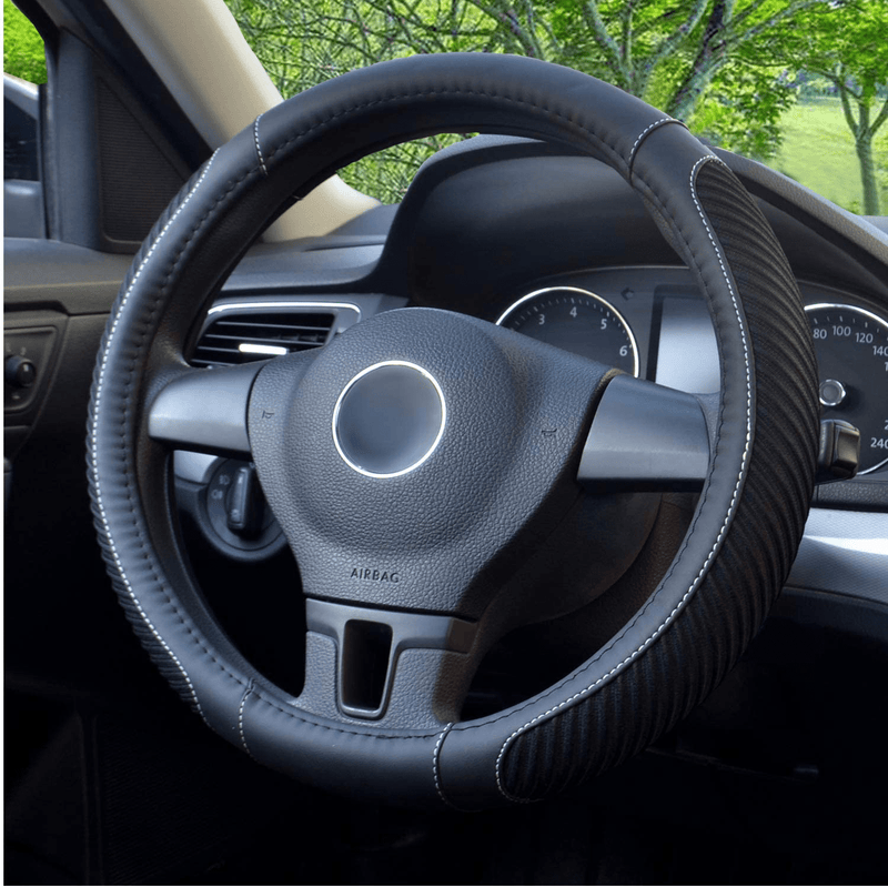 BOKIN Leather Steering Wheel Cover with Beathable Microfiber and Viscose for Men Women,Anti-Slip, Odorless,Universal 15 Inch Black Car Wheel Protector Vehicles & Parts > Vehicle Parts & Accessories > Vehicle Maintenance, Care & Decor > Vehicle Decor > Vehicle Steering Wheel Covers BOKIN New Black  