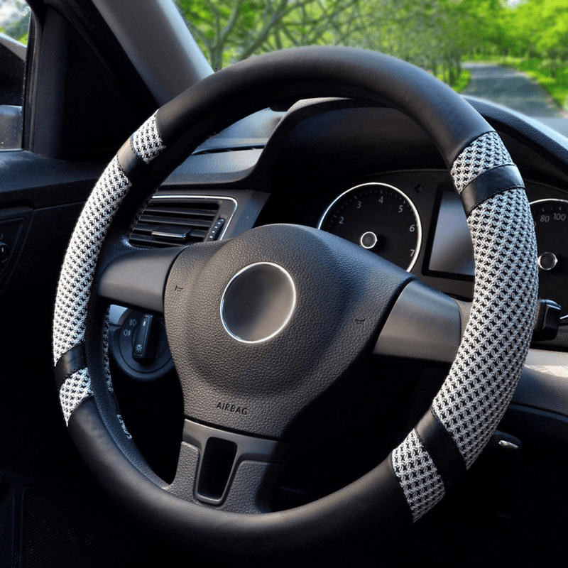 BOKIN Leather Steering Wheel Cover with Beathable Microfiber and Viscose for Men Women,Anti-Slip, Odorless,Universal 15 Inch Black Car Wheel Protector Vehicles & Parts > Vehicle Parts & Accessories > Vehicle Maintenance, Care & Decor > Vehicle Decor > Vehicle Steering Wheel Covers BOKIN Gray  