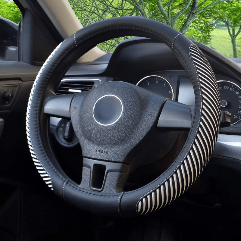 BOKIN Leather Steering Wheel Cover with Beathable Microfiber and Viscose for Men Women,Anti-Slip, Odorless,Universal 15 Inch Black Car Wheel Protector Vehicles & Parts > Vehicle Parts & Accessories > Vehicle Maintenance, Care & Decor > Vehicle Decor > Vehicle Steering Wheel Covers BOKIN New White  
