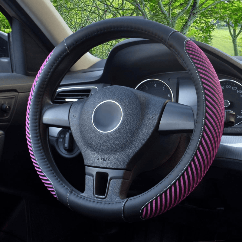 BOKIN Leather Steering Wheel Cover with Beathable Microfiber and Viscose for Men Women,Anti-Slip, Odorless,Universal 15 Inch Black Car Wheel Protector Vehicles & Parts > Vehicle Parts & Accessories > Vehicle Maintenance, Care & Decor > Vehicle Decor > Vehicle Steering Wheel Covers BOKIN New Purple  