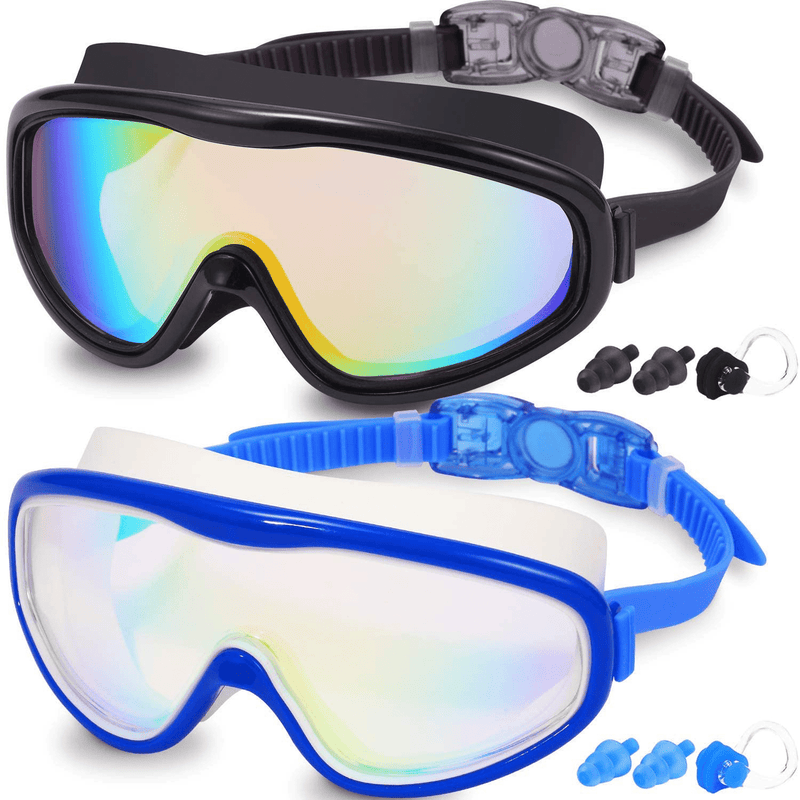 Braylin Adult Swim Goggles, 2-Pack Wide Vision Swim Goggles for Men Women Youth Teen, Anti-Fog No Leaking Sporting Goods > Outdoor Recreation > Boating & Water Sports > Swimming > Swim Goggles & Masks Braylin 01.black(ultra Mirror Lens)+blue/White(ultra Mirror Lens)  