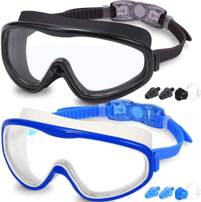 Braylin Adult Swim Goggles, 2-Pack Wide Vision Swim Goggles for Men Women Youth Teen, Anti-Fog No Leaking Sporting Goods > Outdoor Recreation > Boating & Water Sports > Swimming > Swim Goggles & Masks Braylin 06.black(clear Lens)+blue/White(clear Lens)  