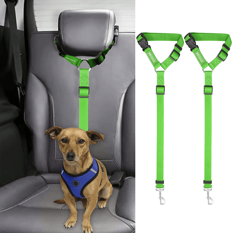 BWOGUE 2 Packs Dog Cat Safety Seat Belt Strap Car Headrest Restraint Adjustable Nylon Fabric Dog Restraints Vehicle Seatbelts Harness Animals & Pet Supplies > Pet Supplies > Dog Supplies BWOGUE Green  