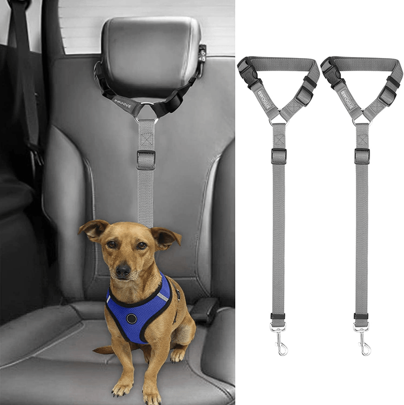BWOGUE 2 Packs Dog Cat Safety Seat Belt Strap Car Headrest Restraint Adjustable Nylon Fabric Dog Restraints Vehicle Seatbelts Harness Animals & Pet Supplies > Pet Supplies > Dog Supplies BWOGUE Grey  