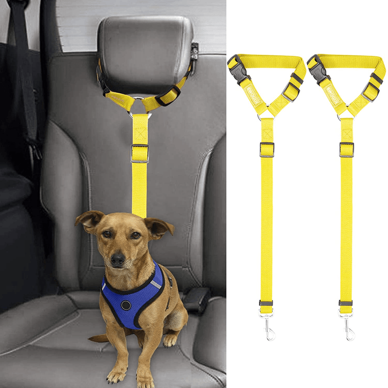 BWOGUE 2 Packs Dog Cat Safety Seat Belt Strap Car Headrest Restraint Adjustable Nylon Fabric Dog Restraints Vehicle Seatbelts Harness Animals & Pet Supplies > Pet Supplies > Dog Supplies BWOGUE Yellow  