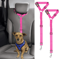 BWOGUE 2 Packs Dog Cat Safety Seat Belt Strap Car Headrest Restraint Adjustable Nylon Fabric Dog Restraints Vehicle Seatbelts Harness Animals & Pet Supplies > Pet Supplies > Dog Supplies BWOGUE Pink Elastic Bungee  