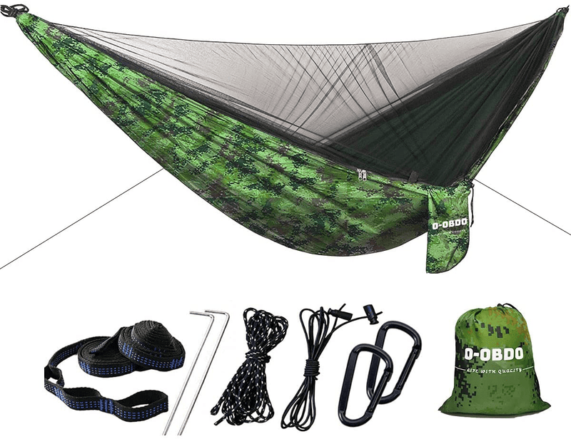 Camping Hammock with Mosquito/Bug Net,Lightweight Portable Single/ Double Parachute Hammock with 2 Tree Straps,Net Hammock for Indoor,Outdoor,Backyard,Hiking,Backpack,Travel,Jungle,Tree,Beach Sporting Goods > Outdoor Recreation > Camping & Hiking > Mosquito Nets & Insect Screens O-OBDO Camo  