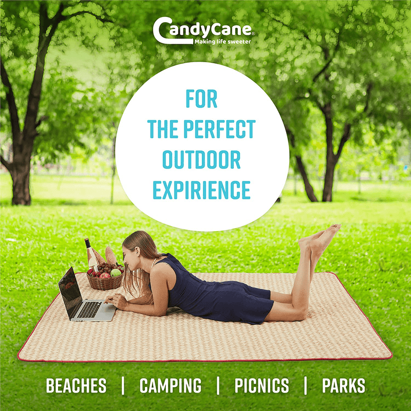 CANDY CANE Picnic Blanket Foldable (78”x56”) Large Size, Perfect Outdoors, Camping and Sandproof Beach Blanket Stylish Straw Design Park mat, Comfy Carrying and Portable, Washing Machine (Red) Home & Garden > Lawn & Garden > Outdoor Living > Outdoor Blankets > Picnic Blankets CANDY CANE   