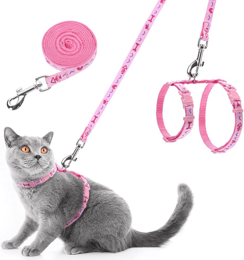 Cat Harness and Leash Set - Escape Proof H Shaped Harness with Leash, Adjustable Lightweight Safe Harness for Cats Outdoor Walking Animals & Pet Supplies > Pet Supplies > Cat Supplies > Cat Apparel Mihachi Pink w/ pattern  