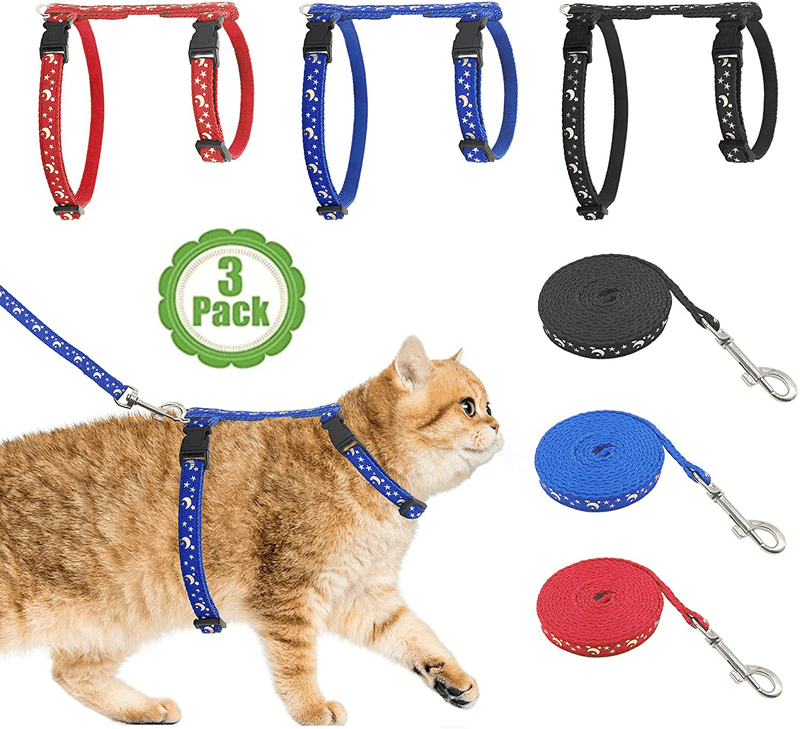 Cat Harness with Leash, 3-Pack, Unique Stars and Moon Design, Escape Proof, Walking, Small Medium Large, Black, Red, Blue, Adjustable, Safe Animals & Pet Supplies > Pet Supplies > Cat Supplies > Cat Apparel Bemix Pets Default Title  