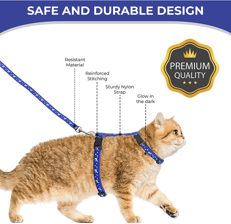 Cat Harness with Leash, 3-Pack, Unique Stars and Moon Design, Escape Proof, Walking, Small Medium Large, Black, Red, Blue, Adjustable, Safe Animals & Pet Supplies > Pet Supplies > Cat Supplies > Cat Apparel Bemix Pets   