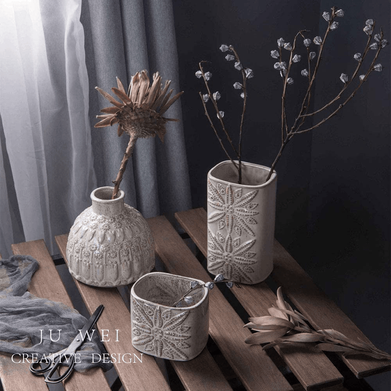 Ceramic vase White Pottery Flower Vase, Decorative Vase Home Decor Living Room Office Place Settings (White) Home & Garden > Decor > Vases REDO   