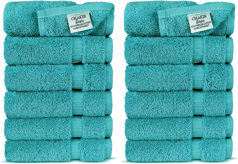 Chakir Turkish Linens Turkish Cotton Luxury Hotel & Spa Bath Towel, Wash Cloth - Set of 12, Aqua Home & Garden > Linens & Bedding > Towels Chakir Turkish Linens   