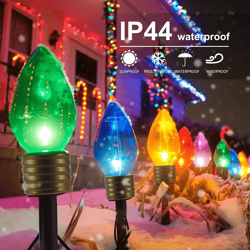 Christmas Lights Jumbo C9 Outdoor Lawn Decorations with Pathway Marker Stakes, 8.5 Feet C7 String Lights Covered Jumbo Multicolored Light Bulb, for Holiday Time Outside Yard Garden Decor, 5 Lights Home & Garden > Decor > Seasonal & Holiday Decorations& Garden > Decor > Seasonal & Holiday Decorations Brightown   