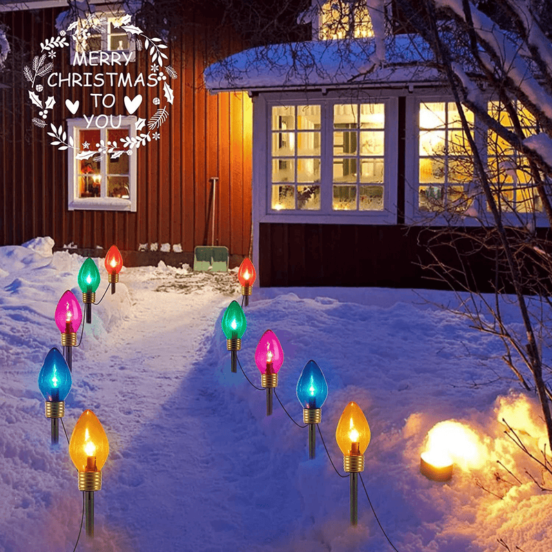 Christmas Lights Jumbo C9 Outdoor Lawn Decorations with Pathway Marker Stakes, 8.5 Feet C7 String Lights Covered Jumbo Multicolored Light Bulb, for Holiday Time Outside Yard Garden Decor, 5 Lights Home & Garden > Decor > Seasonal & Holiday Decorations& Garden > Decor > Seasonal & Holiday Decorations Brightown   