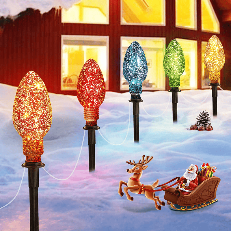 Christmas Lights Jumbo C9 Outdoor Lawn Decorations with Pathway Marker Stakes, 8.5 Feet C7 String Lights Covered Jumbo Multicolored Light Bulb, for Holiday Time Outside Yard Garden Decor, 5 Lights Home & Garden > Decor > Seasonal & Holiday Decorations& Garden > Decor > Seasonal & Holiday Decorations Brightown Glitter Multi-colored  