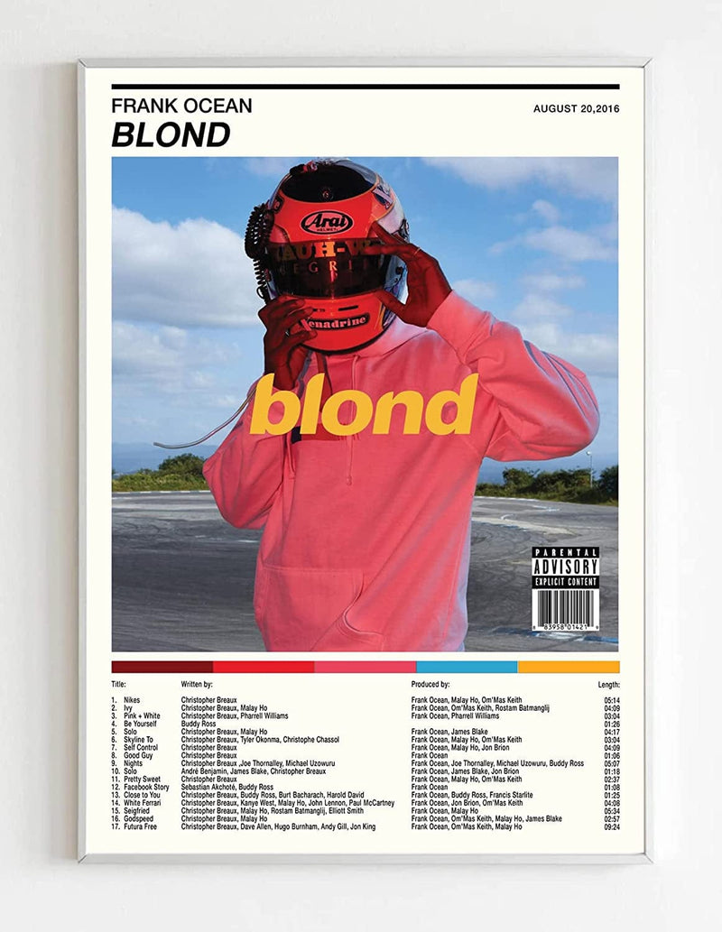 Frank Ocean - Blond Album Poster Print with Track List and Color Tiles - 11" X 17" Inches Ready to Frame - Wall Art (2) Home & Garden > Decor > Artwork > Posters, Prints, & Visual Artwork Generic   