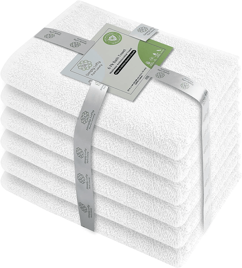100% Cotton Bath Towels Set 22"x44" Pack of 6 White Economical Towels Ultra Soft Bath Towels Gym Spa Hotel Bath Towel Ring Spun Cotton Bath Towel Home & Garden > Linens & Bedding > Towels SIMPLY LOFTY   
