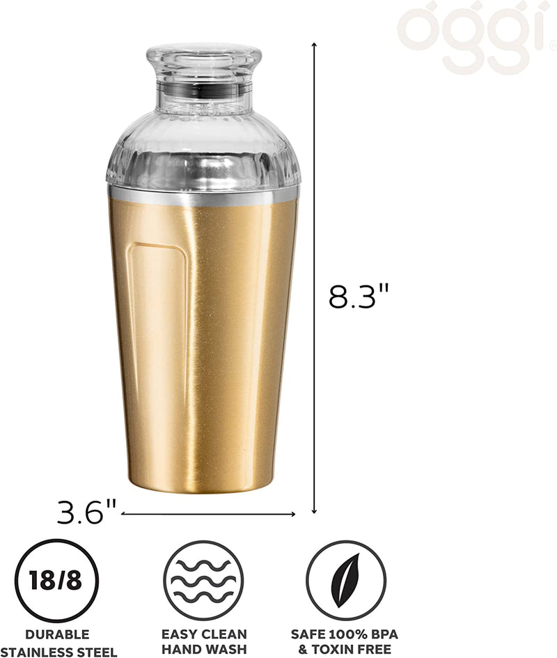 Oggi Groove Insulated Cocktail Shaker-17Oz Double Wall Vacuum Insulated Stainless Steel Shaker, Tritan Lid Has Built in Strainer, Ideal Cocktail, Martini Shaker, Margarita Shaker, Gold (7404.4) Home & Garden > Kitchen & Dining > Barware Oggi   