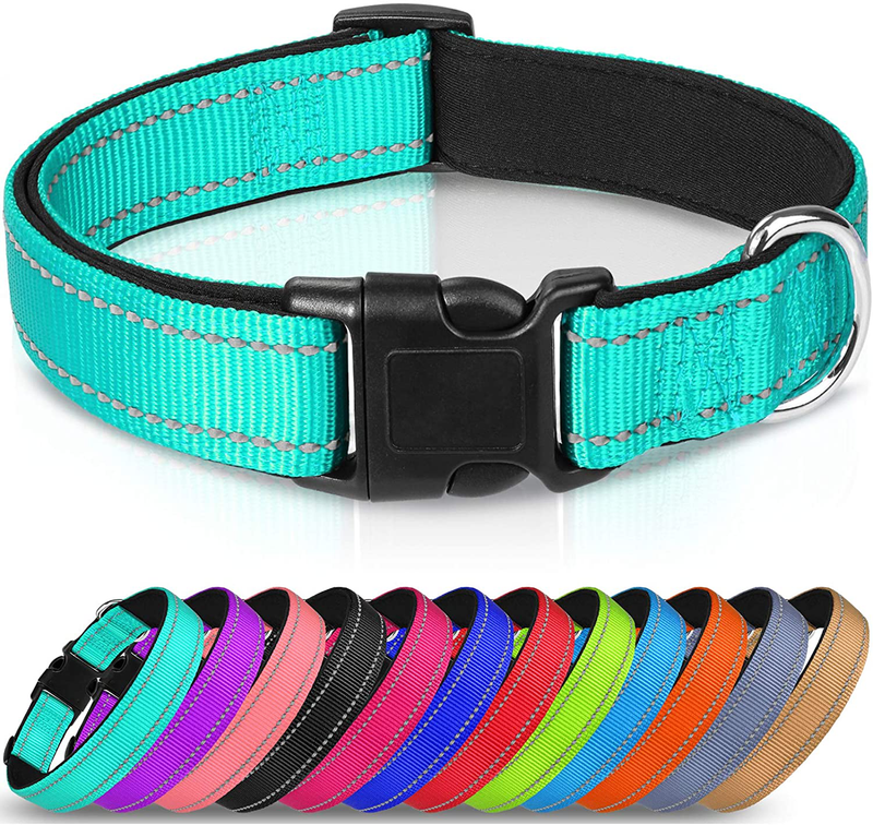 Joytale Reflective Dog Collar,12 Colors,Soft Neoprene Padded Breathable Nylon Pet Collar Adjustable for Small Medium Large Extra Large Dogs,5 Sizes Animals & Pet Supplies > Pet Supplies > Dog Supplies Joytale Teal S- 3/4"x(12"-16") 