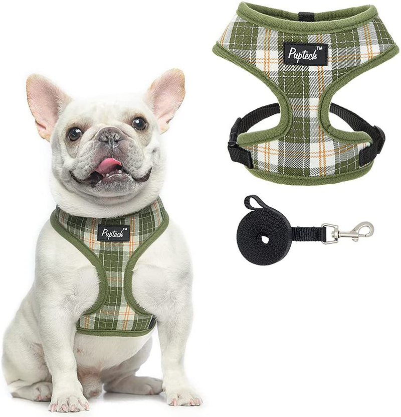PUPTECK Soft Mesh Dog Harness Pet Puppy Comfort Padded Vest No Pull Harnesses Animals & Pet Supplies > Pet Supplies > Dog Supplies PUPTECK Plaid Green Small 