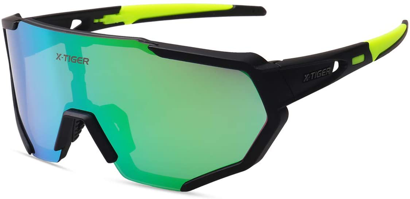X-TIGER Polarized Sports Sunglasses with 3 or 5 Interchangeable Lenses,Mens Womens Cycling Glasses,Baseball Running Fishing Golf Driving Sunglasses Sporting Goods > Outdoor Recreation > Cycling > Cycling Apparel & Accessories X-TIGER Blackgreen-3lens  
