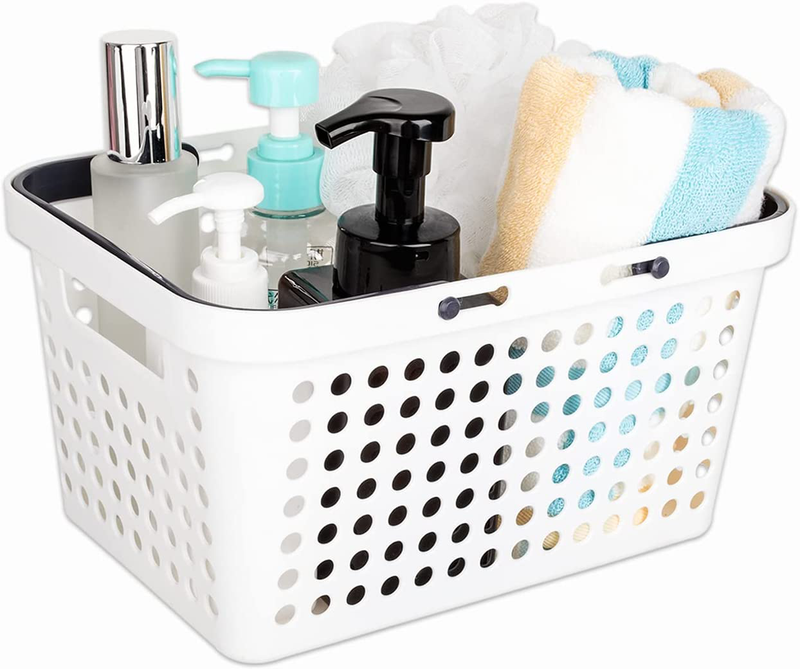 Plastic Basket with Handles Portable Shower Caddy Basket Organizer Caddy Tote Storage Bin for Bathroom, College Dorm Room, Kitchen, Bedroom, Pantry, Toiletry, Garden, Pool, Beach, Camp, Medium White Sporting Goods > Outdoor Recreation > Camping & Hiking > Portable Toilets & Showers zoocatia White Small 