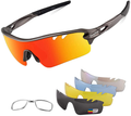 Polarized Sports Sunglasses Cycling Sun Glasses for Men Women with 5 Interchangeable Lenes for Running Baseball Golf Driving Sporting Goods > Outdoor Recreation > Cycling > Cycling Apparel & Accessories BangLong Gun Gray  