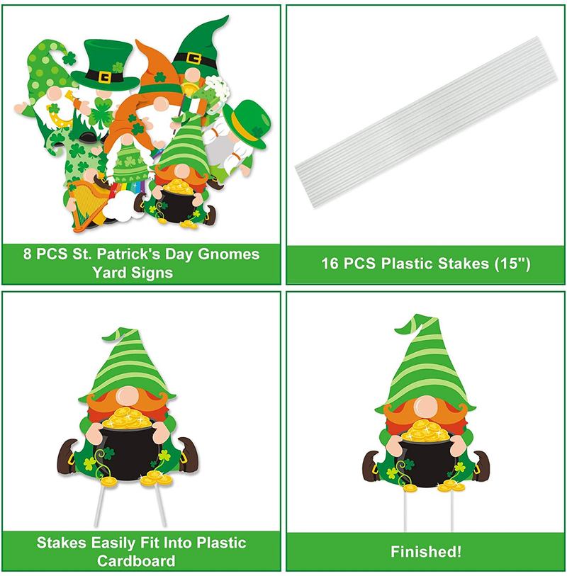Huray Rayho St. Patrick'S Day Yard Sign Decorations Set of 8 Irish Shamrock Leprechaun Gnome Yard Sign Saint Patty'S Day Outdoor Lawn Decor with Stakes Large Hiolday Porch Garden Patio Decor Arts & Entertainment > Party & Celebration > Party Supplies Huray Rayho   