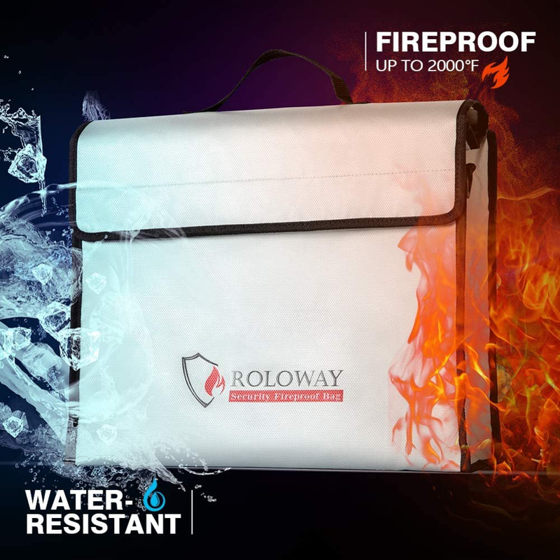 ROLOWAY Fireproof Document & Money Bags, Large Fireproof & Water Resistant Bag (15 x 12 x 5 inches), Fireproof Folder Safe Bag for Cash, Valuables & Passport, with Silicone Coating & Zipper Closure Home & Garden > Flood, Fire & Gas Safety ROLOWAY   
