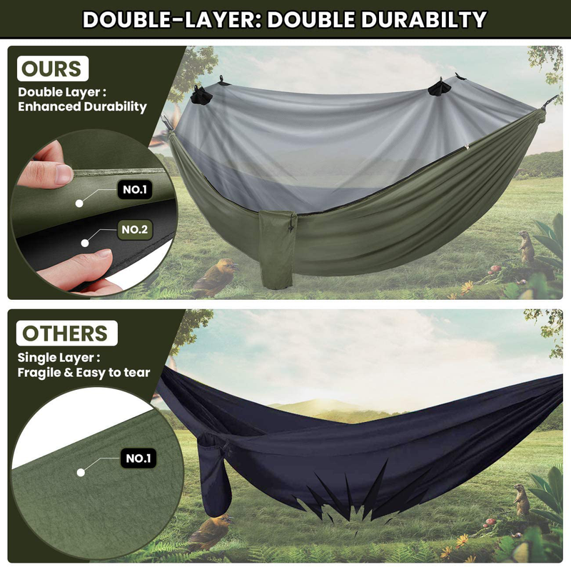 Overmont Camping Hammock with Mosquito Net for Two Backpacking Hammock with Bug Netting Lightweight Portable for Outdoors Adventure Hiking Travel with 9.8Ft Tree Straps Max Load of 880Lbs Sporting Goods > Outdoor Recreation > Camping & Hiking > Mosquito Nets & Insect Screens Overmont   