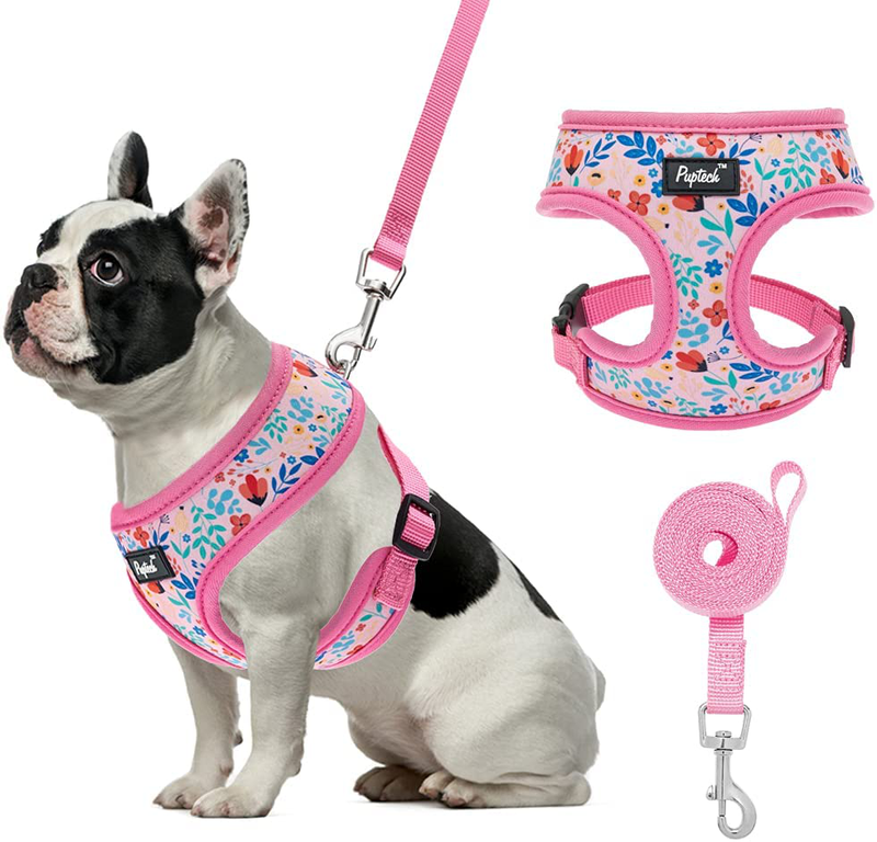 PUPTECK Soft Mesh Dog Harness Pet Puppy Comfort Padded Vest No Pull Harnesses Animals & Pet Supplies > Pet Supplies > Dog Supplies PUPTECK Pink Floral Small 