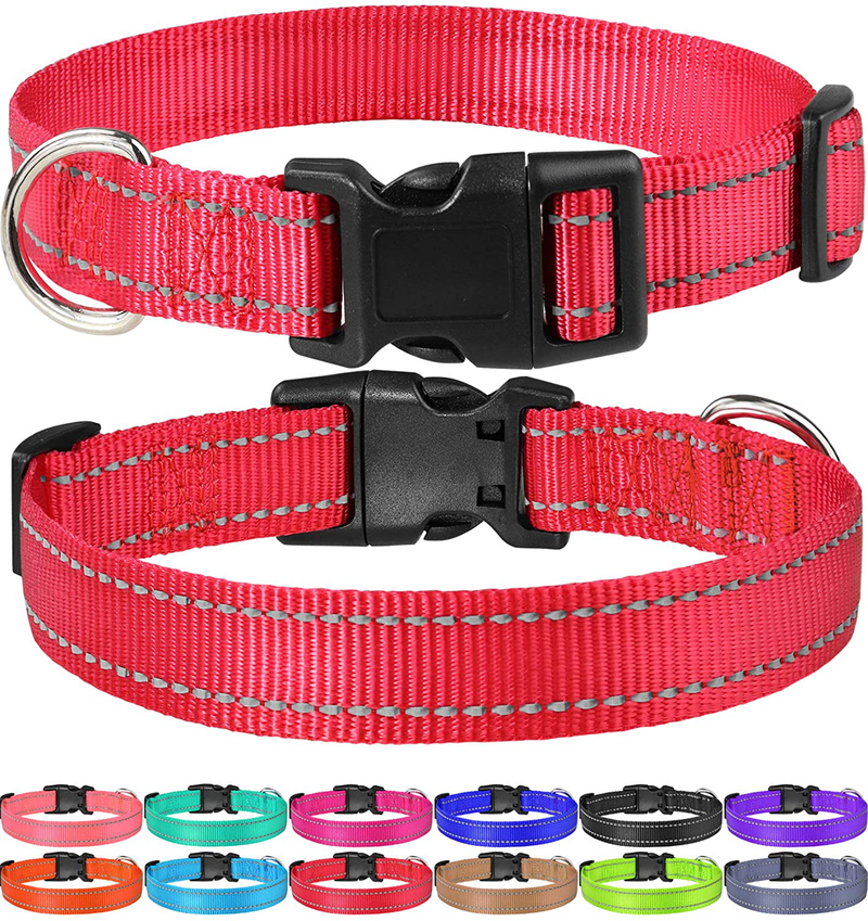 FunTags Reflective Nylon Dog Collar,Adjustable Pet Collars with Quick Release Buckle for Puppy Small Medium Large Dogs,18 Classic Solid Colors,4 Sizes Animals & Pet Supplies > Pet Supplies > Dog Supplies FunTags Red S - 3/4"x(10"-16") 