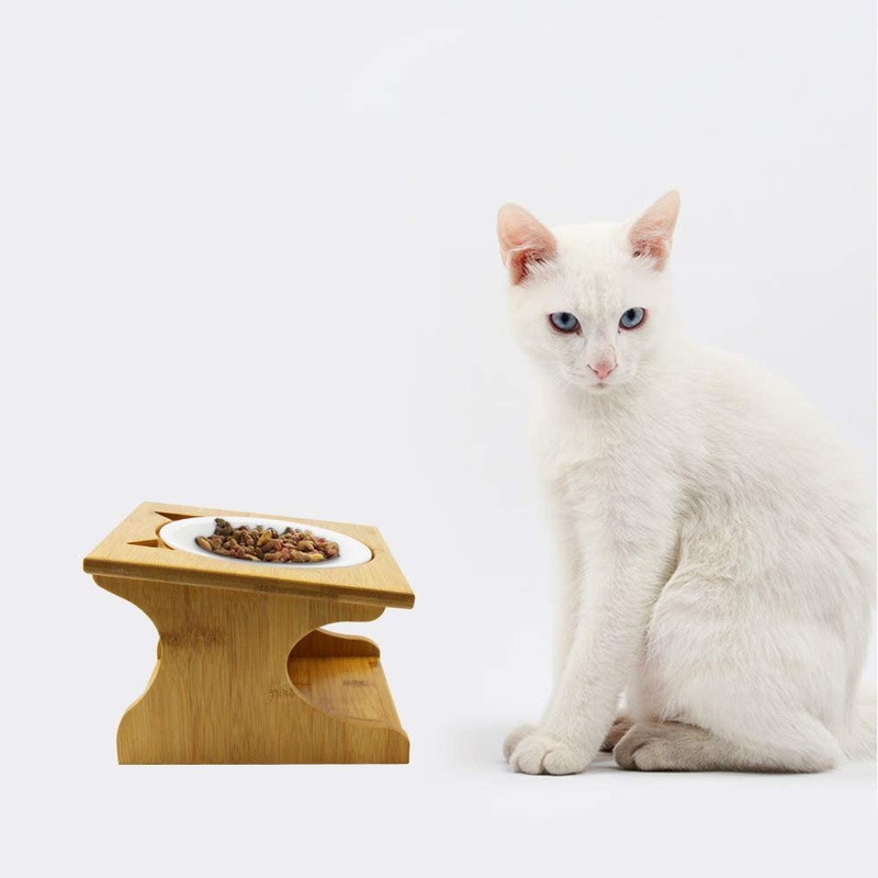 Petsoigné Cat Bowls Pet Dining Table with Raised Slope Wooden Stand Elevated Pet Bowls with Oblique Stand for Cats, Dogs, Kitten and Puppy (3 Bowls, Steel) Animals & Pet Supplies > Pet Supplies > Cat Supplies Petsoigné Ceramics Single bowl 