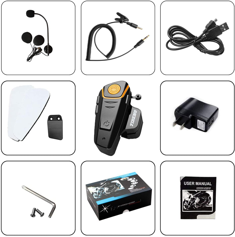 Yideng Bluetooth for Motorcycle Helmet Headset Wireless Intercom Interphone BT-S2 Walkie-Talkie Supports FM Radio GPS Voice Command Music Hands-Free up to 3 Riders Communication in 1000m(Single)  ‎Yideng   