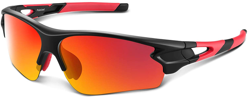 Polarized Sports Sunglasses for Men Women Youth Baseball Fishing Cycling Running Golf Motorcycle Tac Glasses UV400 Sporting Goods > Outdoor Recreation > Cycling > Cycling Apparel & Accessories Bea·CooL Matt Black/Revo Black Red  