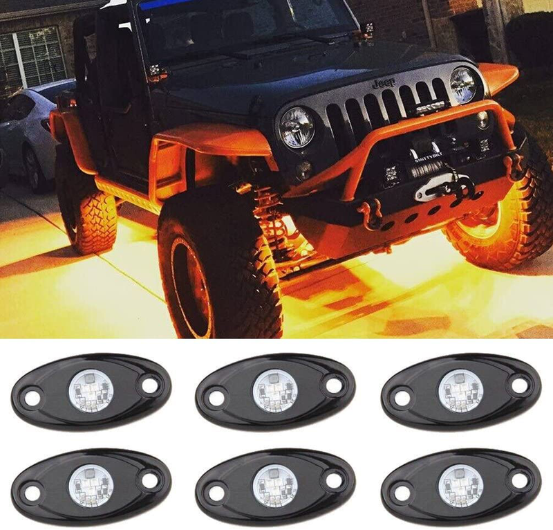 SUNPIE Blue LED Rock Lights Kits with 6 pods Lights for JEEP Off Road Truck Car ATV SUV Motorcycle Under Body Glow Light Lamp Trail Fender Lighting (Blue)  SUNPIE Amber  