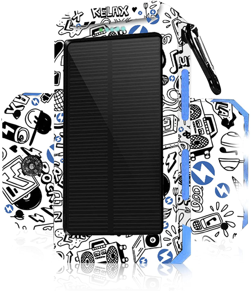 Solar Charger 30,000Mah, Dualpow Portable Solar Battery Charger External Battery Pack Phone Charger Power Bank for Cellphones Tablet with Flashlight and a 3 Feet Micro USB Cord (Orange/Black B) Sporting Goods > Outdoor Recreation > Camping & Hiking > Tent Accessories Dualpow Dualpow White/Blue  