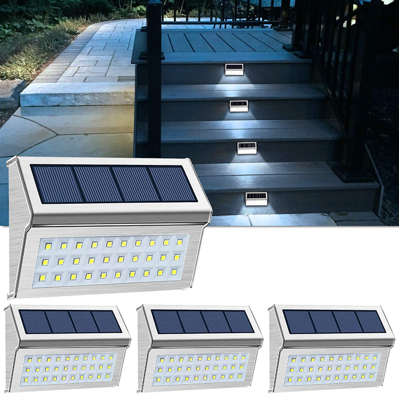 ROSHWEY Deck Lights Outdoor 30 LED Stainless Steel Fence Post Solar Lamps Waterproof Step Lighting for Walkway Stairs (Pack of 10, Cool White Light) Home & Garden > Lighting > Lamps ‎ROSHWEY Pack of 4, Cool White Light  