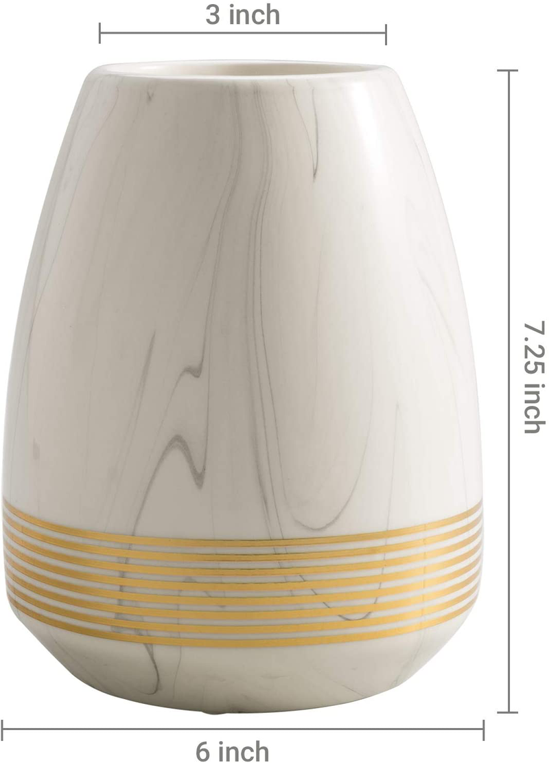MyGift White Marble Style Ceramic Flower Vase with Gold Detailing Home & Garden > Decor > Vases MyGift   