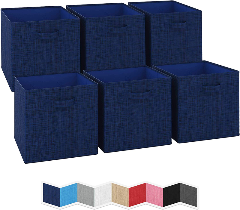 NEATERIZE 13x13x13 Large Storage Cubes - Set of 6 Storage Bins | Features Dual Handles | Cube Storage Bins | Foldable Closet Organizers and Storage | Fabric Storage Box for Home and Office (Grey) Home & Garden > Household Supplies > Storage & Organization NEATERIZE Navy  