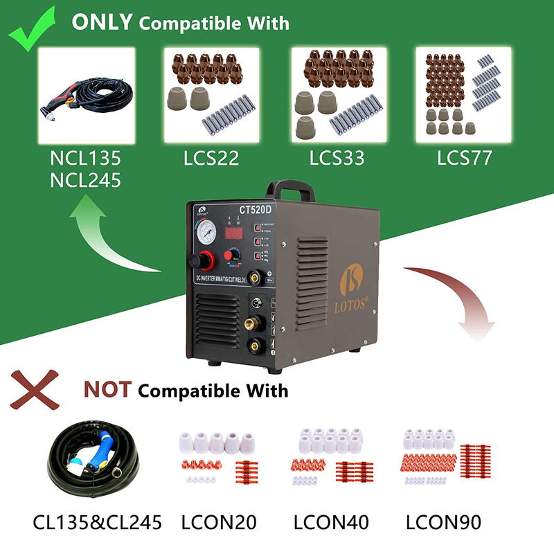 Lotos CT520D 50 AMP Air Plasma Cutter, 200 AMP Tig and Stick/MMA/ARC Welder 3 in 1 Combo Welding Machine, ½ Inch Clean Cut, Brown Hardware > Tool Accessories > Welding Accessories LOTOS   