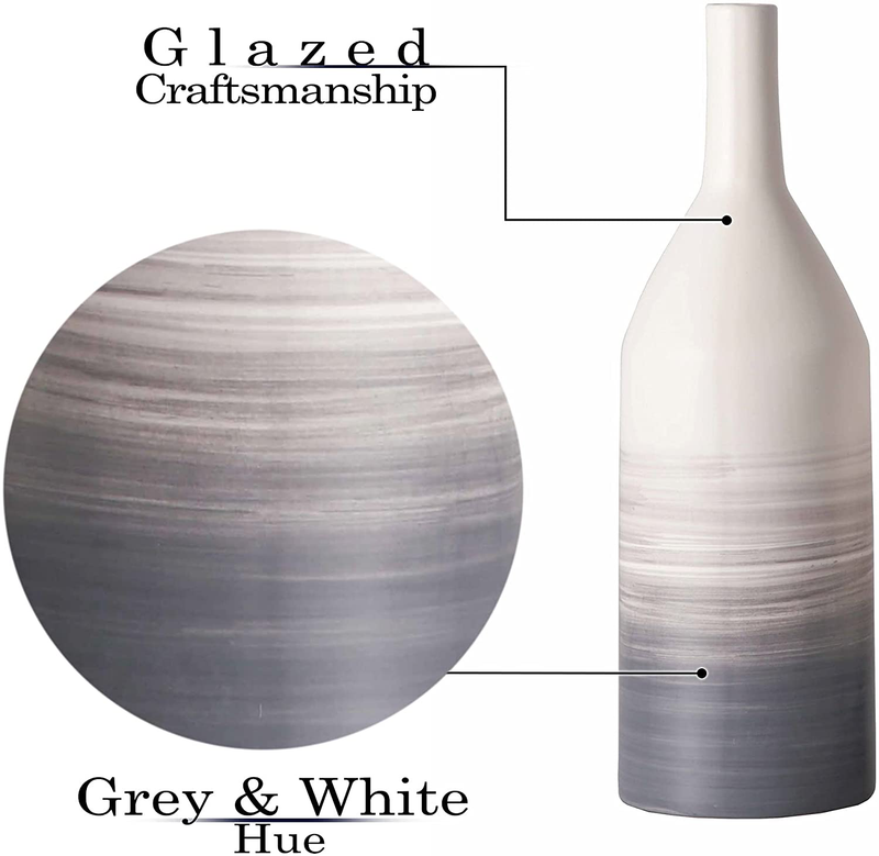 TERESA'S COLLECTIONS Modern Ceramic White and Grey Vase for Home Decor, Set of 2 Elegant Decorative Vase for Mantel, Fireplace, Kitchen, Living Room Decoration, 12.5" & 10.9" Tall Home & Garden > Decor > Vases TERESA'S COLLECTIONS   