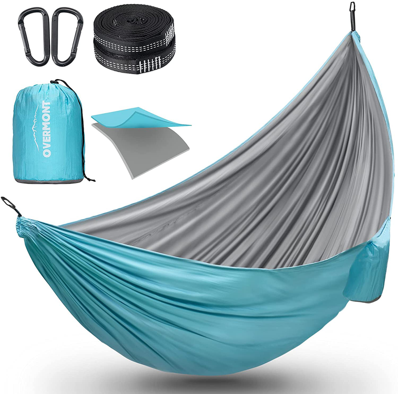 Overmont Camping Hammock with Mosquito Net for Two Backpacking Hammock with Bug Netting Lightweight Portable for Outdoors Adventure Hiking Travel with 9.8Ft Tree Straps Max Load of 880Lbs Sporting Goods > Outdoor Recreation > Camping & Hiking > Mosquito Nets & Insect Screens Overmont Cyan+grey 110 x 73 inches 