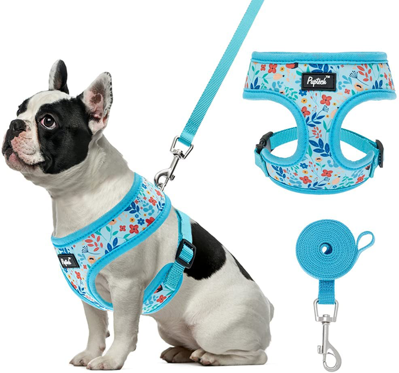 PUPTECK Soft Mesh Dog Harness Pet Puppy Comfort Padded Vest No Pull Harnesses Animals & Pet Supplies > Pet Supplies > Dog Supplies PUPTECK Blue Floral Small 
